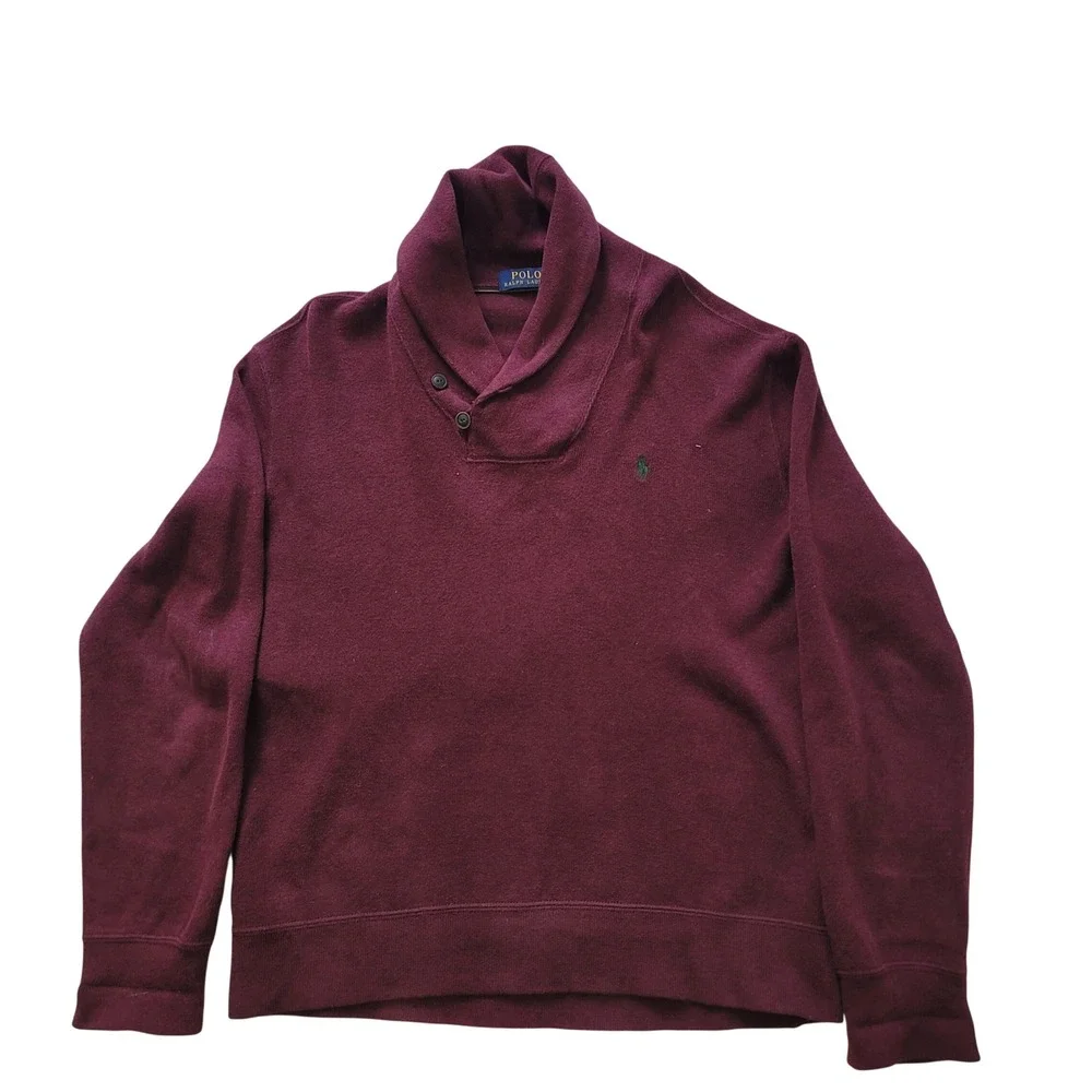 Polo Ralph Lauren Mens Shawl Collar Cotton Sweater‎ Burgundy Maroon M Pony Logo